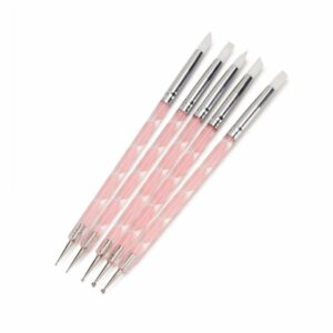 5 Pcs Double Side Brush Dotting Tool (Plus silicone pusher)  Pink